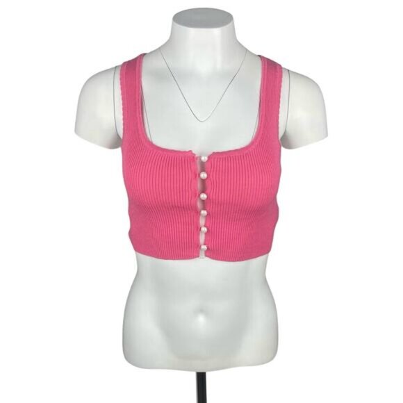 DEBUT Ribbed Sleeveless Button Up Tank Sz Medium Large Pink - Picture 2 of 5